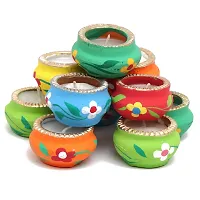 HANEELA-(Indian) ??????? Colourful Designer Earthware Mitti Matki Diye|Decorative Deepak Pooja Deepak for Festivals|Terracotta vax Diye (Set of -15)-thumb1