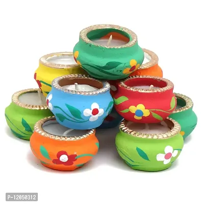 HANEELA-(Indian) ??????? Colourful Designer Earthenware Matki Diye|Traditional Decorative Deepak Pooja Deepak for Festivals|Terracotta vax Diye (Set of -15)-thumb3