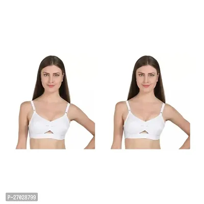 Stylish White Cotton Solid Non Padded Bra For Women Pack Of 2