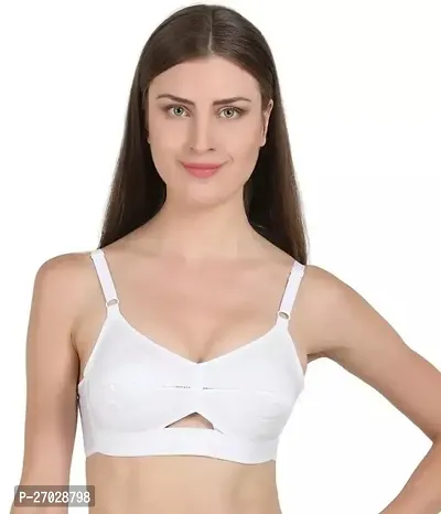 Stylish White Cotton Solid Non Padded Bra For Women-thumb0