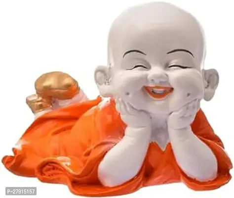 Goldiluxe Cute Child Monk Polyresin Showpiece Laughing Baby Buddha Decorative Showpiece  Pack of 1