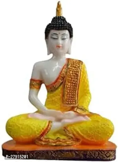 Goldiluxe Sitting Buddha Idol Statue Showpiece for Home Decor Yellow and White  Pack of 1-thumb0