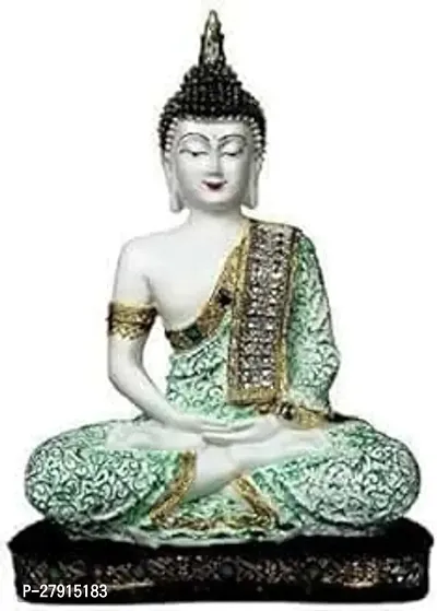 Goldiluxe Sitting Buddha Idol Decorative showpiece Buddha Idol Statue Showpiece Gift Gifting Item GreenWhite