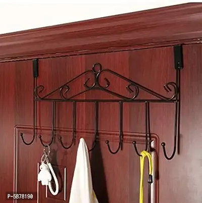 Multi - Functional Steel Over The Door Hook Hanger Organizer/Wall Hook Rack - Black (7 Hook)-thumb0