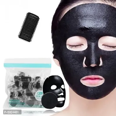 Bamboo Charcoal Facial Sheet Mask DIY Face Pack with Hair Curler (Pack of 50)-thumb0