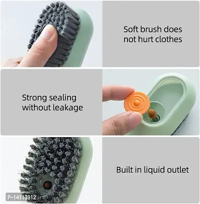 Multifunctional Scrubbing Brush, Press Cleaning Brush, Long Handle, Easy-Grip Soft Bristle Brush, Suitable for Clothes, Jeans, Shoes,Underwear, Bathroom,Kitchen,Etc (Green)-thumb2