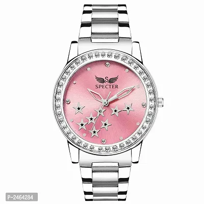 Pink Analog Watch With Metal Strap