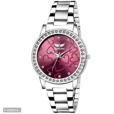 Pink Analog Watch With Metal Strap