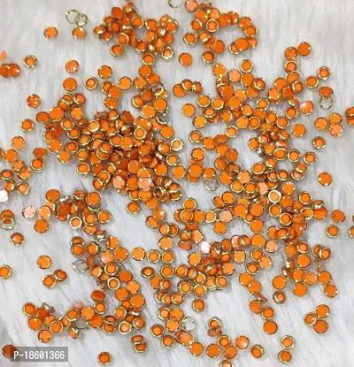 Beads  Crafts: Round Shape Kundans Stones Mat Finish (4mm) for Jewellery Making, Bangles, Embroidery Work, Cloth Work, Craft (50 GMS) (Orange)-thumb0