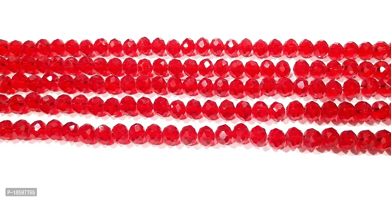 Beads  Crafts: 8mm Red Color Glass Crystal Beads for Jewellery Making About 68 Beads Line (Pack of 5 Bead Lines)