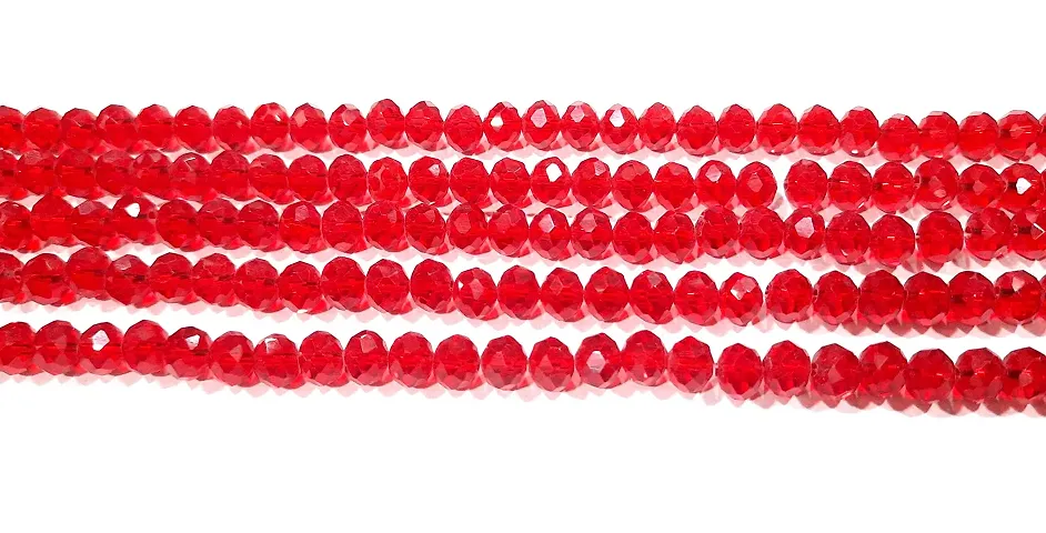Beads & Crafts: 8mm Red Color Glass Crystal Beads for Jewellery Making About 68 Beads Line (Pack of 5 Bead Lines)