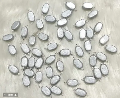 Beads  Crafts: Flat Oval Glass Hanging Beads Chocolate Beads 11mm x 8mm for Jewelry Making, Necklace, Earring, Bracelet, Embroidery, Dresses (Pack of 100 Pcs) (Dull Silver)-thumb2