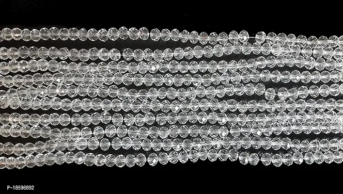 Beads  Crafts: 8mm White Transparent Glass Crystal Beads for Jewellery Making, Necklace, Beading (Pack of 5 Lines / 68 Beads Per Line)