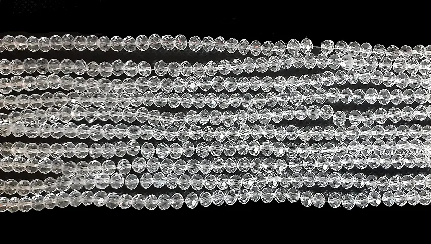 Beads & Crafts: 8mm White Transparent Glass Crystal Beads for Jewellery Making, Necklace, Beading (Pack of 5 Lines / 68 Beads Per Line)