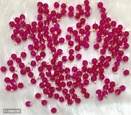 Beads  Crafts: Round Shape Glass Hanging Beads 6mm for Jewelry Making, Embroidery, Necklace, Earring, Bracelet, Dresses (Rani Pink, 200)-thumb0