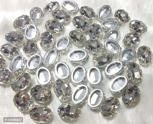 Beads  Crafts: Oval Shape Glass Crystal Clip Stones for Embroidery Work, Jewelry Making, Dress and DIY Craft-thumb0