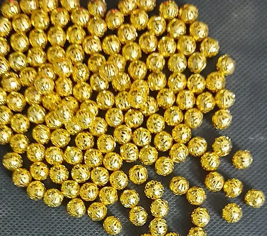 Beads & Crafts: Golden Hollow Round Filigree Ball Spacer Beads Jewelry Findings 6mm (Pack of 100 GMS)