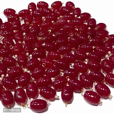 Beads  Crafts: Oval Shape Glass Hanging Beads 10mm for Jewelry Making, Necklace, Earring, Bracelet, Embroidery, Dress and DIY Kit (Pack of 100 Pcs) (Ruby)-thumb0