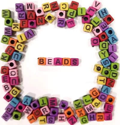 Beads & Crafts: Multicolor Plastic Alphabet Beads for Jewellery Making, DIY Bracelets, Necklace, Key Chains and Kids Jewellery (Pack of 120 GMS/Approx 350 Pieces)