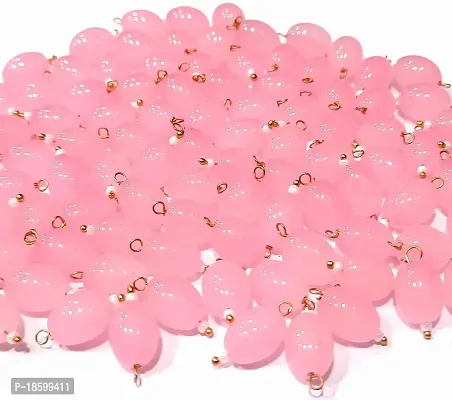 Beads  Crafts: Oval Shape Glass Hanging Beads 10mm for Jewelry Making, Necklace, Earring, Bracelet, Embroidery, Dress and DIY Kit (Pack of 100 Pcs) (Light Pink)-thumb0