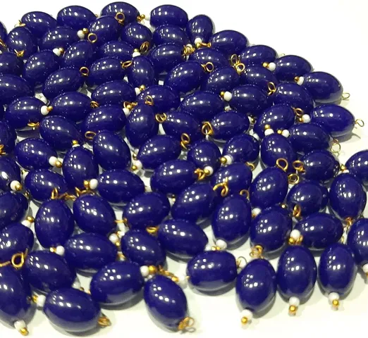 Beads Crafts: Oval Shape Glass Hanging Beads 10mm for Jewelry Making, Necklace, Earring, Bracelet, Embroidery, Dress and DIY Kit (Pack of 100 Pcs) (Ink Blue)