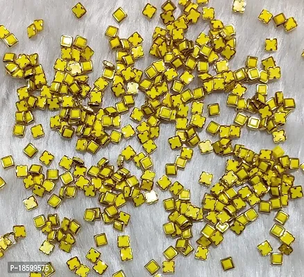 Beads  Crafts: Square Shape Kundans Stones Mat Finish for Jewellery Making, Bangles, Embroidery Work, Cloth Work, Craft 4mm x 4mm (Yellow, 100)-thumb0