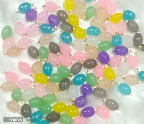 Beads  Crafts: Multicolor Oval Shape Glass Hanging Beads 10mm for Jewelry Making, Necklace, Earring, Bracelet, Embroidery, Dresses (Pack of 100 Pcs) (Pastel)-thumb0