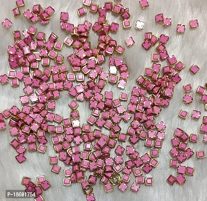 Beads  Crafts: Square Shape Kundans Stones Mat Finish for Jewellery Making, Bangles, Embroidery Work, Cloth Work, Craft 4mm x 4mm (Lite Pink, 50)-thumb0