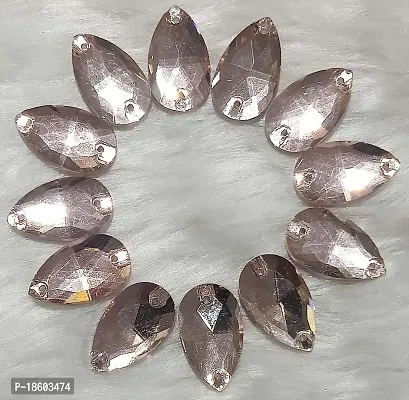 Beads  Crafts: Drop Shape Glass Crystal Stones Having Flat Base with Two Holes for Sewing (13mm x 22mm) for Embroidery, Jewellery Making, Decorations, DIY Art and Craft (Peach, 25 Pcs)