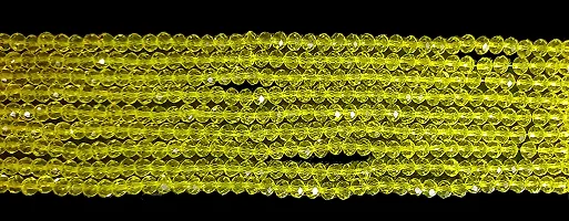 Beads & Crafts: 6mm Yellow Color Glass Crystal Beads for Jewellery Making About 90 Beads Line (Pack of 5 Bead Lines)
