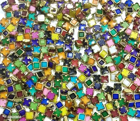Beads  Crafts: Kundans Stones Multicolor for Jewellery Making, Bangles, Embroidery Work, Cloth Work, Craft 4mm x 4mm (100, Square Shape)-thumb0