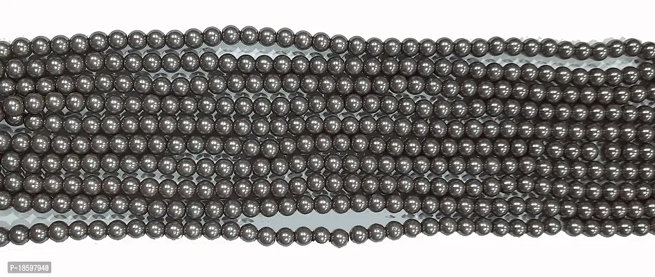 Beads  Crafts: 8mm Round Glass Pearl Beads Grey Color for Jewellery Making, Beading, Arts and Crafts and Embroidery Work (Pack of 5 Bead Lines / 108 Beads in Each Line)