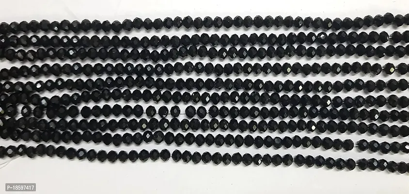 Beads  Crafts: 8mm Black Color Glass Crystal Beads for Jewellery Making About 90 Beads Line (Pack of 5 Bead Lines)