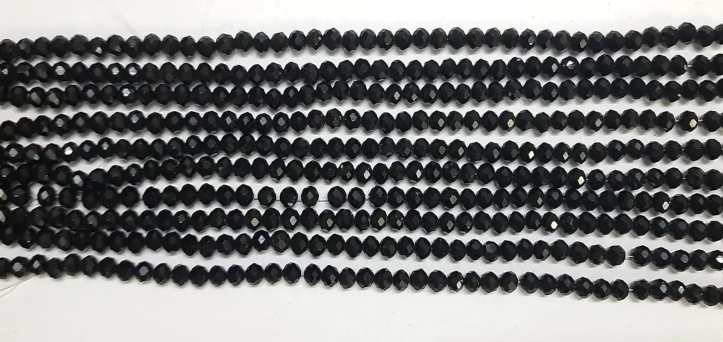 Beads & Crafts: 8mm Black Color Glass Crystal Beads for Jewellery Making About 90 Beads Line (Pack of 5 Bead Lines)
