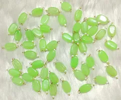 Beads  Crafts: Flat Oval Glass Hanging Beads Chocolate Beads 11mm x 8mm for Jewelry Making, Necklace, Earring, Bracelet, Embroidery, Dresses (Pack of 100 Pcs) (Mint Green)-thumb1