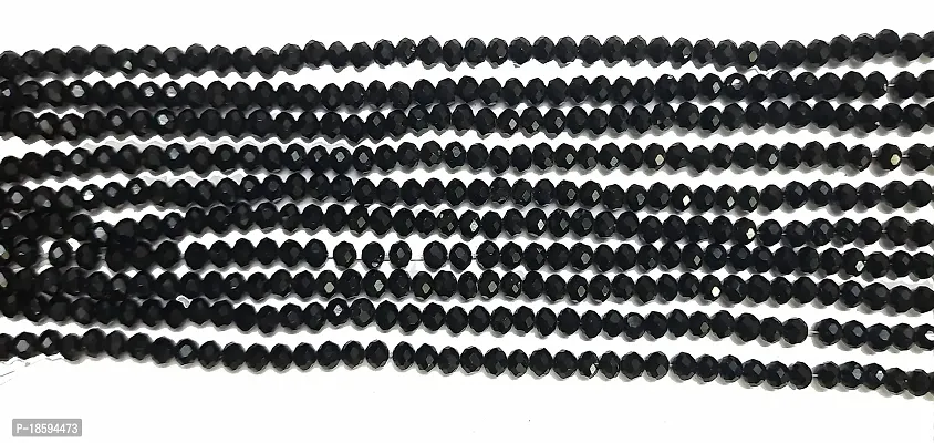 Beads  Crafts: 6mm Black Color Glass Crystal Beads for Jewellery Making About 90 Beads Line (Pack of 5 Bead Lines)