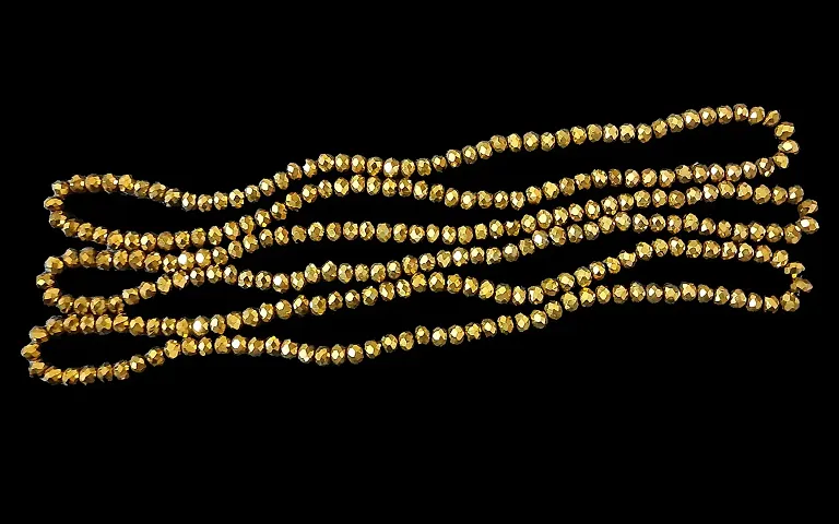 Beads & Crafts: Gold Finish Round Crystal Beads 8mm for Jewellery Making (Pack of 5 Bead Lines / 70 Beads in Each Line)