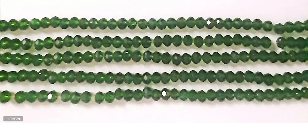 Beads  Crafts: 4mm Green Color Glass Crystal Beads for Jewellery Making About 90 Beads Line (Pack of 5 Bead Lines)