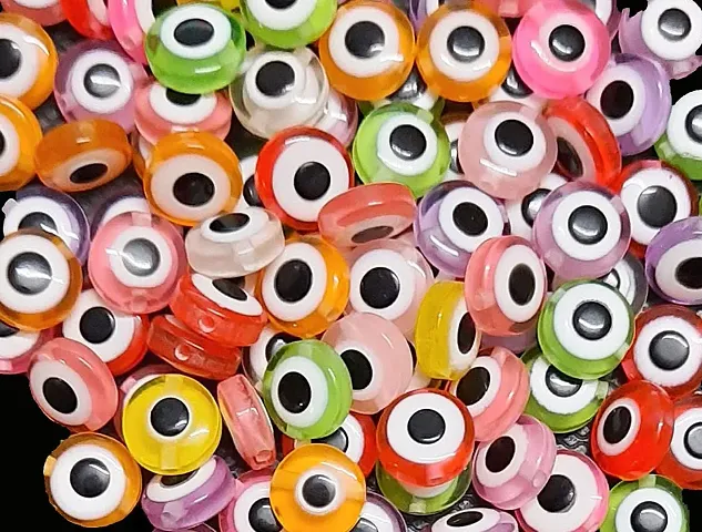 Beads & Crafts: Acrylic Round Eye Beads for Crafts, Embroidery, Jewellery Making 12mm x 4mm Multicolor (Pack of 100 Pcs)