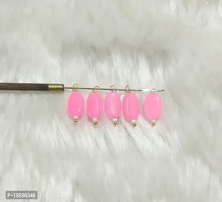 Beads  Crafts: Flat Oval Glass Hanging Beads Chocolate Beads 11mm x 8mm for Jewelry Making, Necklace, Earring, Bracelet, Embroidery, Dresses (Pack of 100 Pcs) (Lite Pink)-thumb0