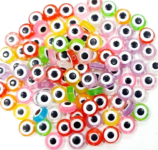 Beads Crafts: Acrylic Round Eye Beads for Crafts, Embroidery, Jewellery Making 10mm x 4mm (Pack of 100 Pcs)