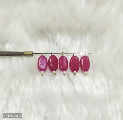 Beads  Crafts: Flat Oval Glass Hanging Beads Chocolate Beads 11mm x 8mm for Jewelry Making, Necklace, Earring, Bracelet, Embroidery, Dresses (Pack of 100 Pcs) (Rani Pink)-thumb0
