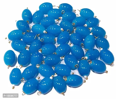 Beads  Crafts: Oval Shape Glass Hanging Beads 10mm for Jewelry Making, Necklace, Earring, Bracelet, Embroidery, Dress and DIY Kit (Pack of 100 Pcs) (Blue)