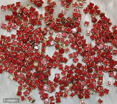 Beads  Crafts: Square Shape Kundans Stones Mat Finish for Jewellery Making, Bangles, Embroidery Work, Cloth Work, Craft 4mm x 4mm (Red, 100)