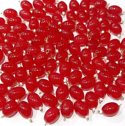 Beads Crafts: Oval Shape Glass Hanging Beads 8mm for Jewelry Making, Necklace, Earring, Bracelet, Embroidery (Pack of 100 Pcs.) (RED)