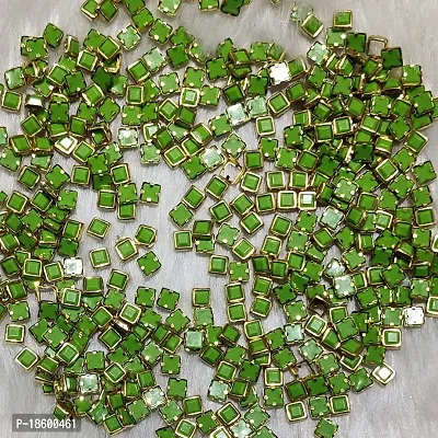 Beads  Crafts: Square Shape Kundans Stones Mat Finish for Jewellery Making, Bangles, Embroidery Work, Cloth Work, Craft 4mm x 4mm (Parrot Green, 100)