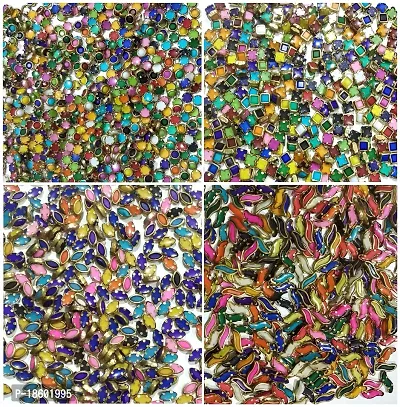 Beads  Crafts: Multicolor Kundans Stones for Jewellery Making, Bangles, Embroidery Work, Cloth Work, Craft (Combo Pack of Square, Round, Eye  S Shapes 25 GMS Each)-thumb0