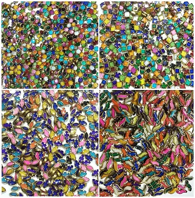 Beads & Crafts: Multicolor Kundans Stones for Jewellery Making, Bangles, Embroidery Work, Cloth Work, Craft (Combo Pack of Square, Round, Eye & S Shapes 25 GMS Each)