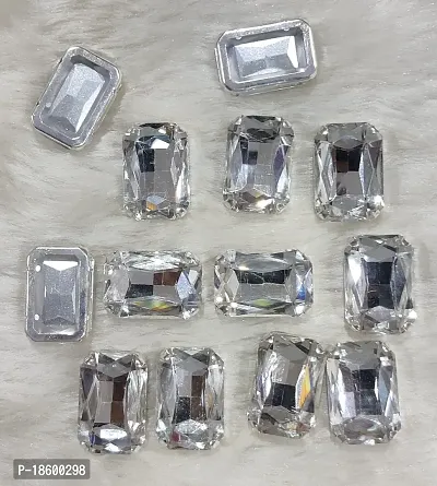 Beads  Crafts: Rectangle Shape Glass Crystal Clip Stones for Embroidery Work, Jewelry Making, Dress and DIY Craft (18mm x 25mm, 12)