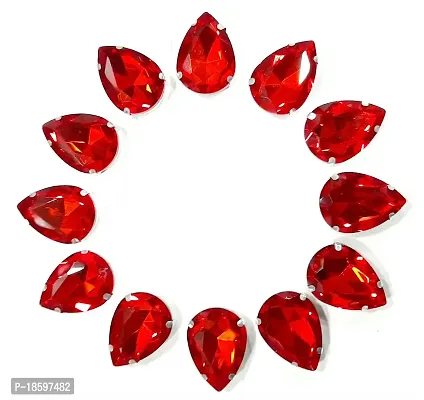 Beads  Crafts: Clip Stones Drop Shape, Red Color, Size: 18mm x 25mm for Jewelry Making, Craft, Embroidery, Dress and DIY Kit (Pack of 25 Pcs)